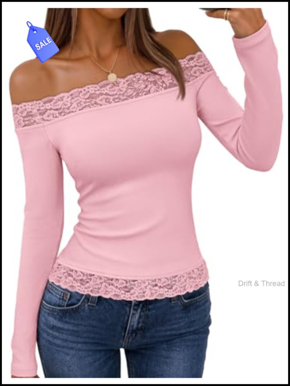 Women's Off Shoulder Long Sleeve Lace Crop Top Y2K Going Out Blouse